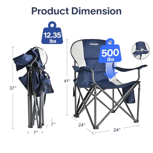 Alvantor Silla de Camping Plegable Heavy Duty, Capacidad 500 LBS, Asiento Acolchado de Nylon 600D, Bolsillo Aislado, Portátil para Senderismo, Deportes y Jardín miniatura 3