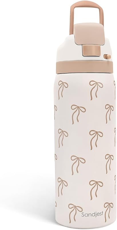 Bow Insulated Stainless Steel Water Bottle with Straw for Sports and Travel, 32oz, Gifts for Women Girls Friends Teens Birthday Christmas (Brown)