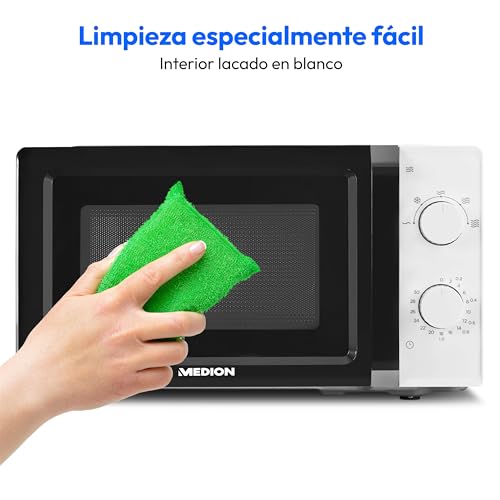 MEDION Microondas (20 L, 700 W, 5 niveles de potencia, modo descongelación, temporizador, pequeño, fácil de usar, MD11475) blanco - imagen 5