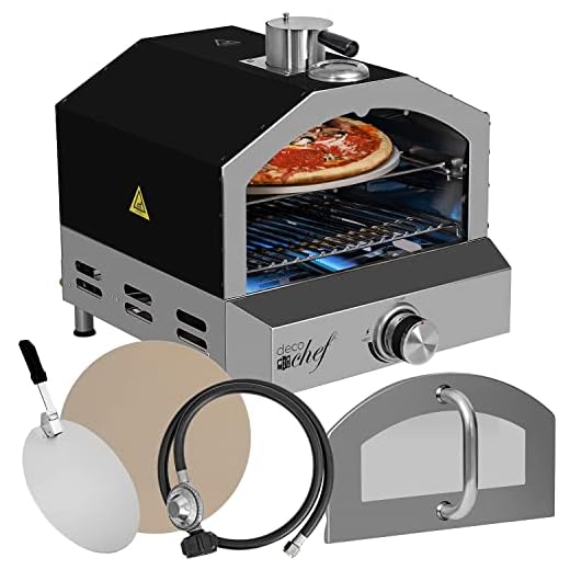 Deco Chef Propane Gas Outdoor Pizza Oven and Grill, includes Peel, Stone, Grill Rack, and Built-in Thermometer, Black