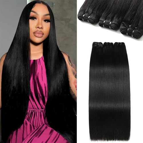 12A 18 20 22 Inch 3 Straight Bundles Human Hair 100% Brazilian Hair Extensions Quick Weave Raw Natural Black Color