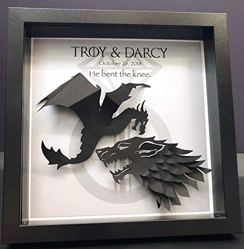 Game Of Thrones Wedding Gift, Game Of Thrones Frame, Game Of Thrones Wall Art, He Bent The Knee, House Stark Targaryen, Dragon & Direwolf #TOP1