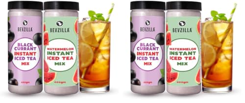 Image of Bevzilla Blackcurrant & Watermelon Instant Ice Tea Powder - 400g x 2 | Perfect Summer Beverage | Instant & Refreshing Iced Tea Drink (Pack of 2)