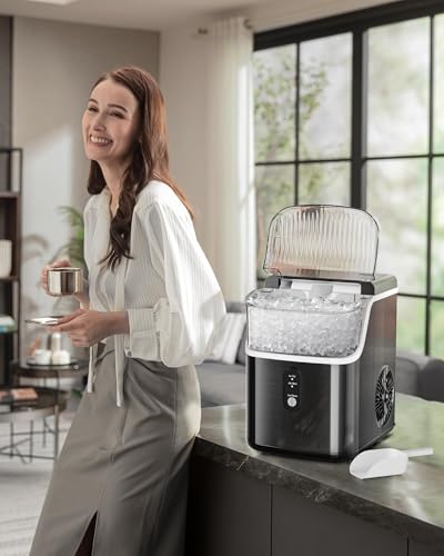 Image of Kismile Nugget Ice Maker Countertop,35Lbs /24H Pellet Ice Machine with Chewable Ice,Self-Cleaning Pebble Ice Maker with Ice Scoop,One-Click Operation,for Home /Kitchen /Office(Black)