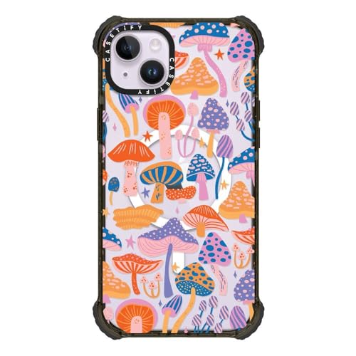 Coque iPhone 14 Plus CASETiFY Ultra Impact MagSafe Noir brillant Champignons