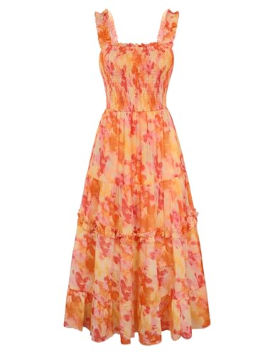 Image of Scarlet Darkness Floral Dress for Women 2026 Flowy Sundress Smocked Cottagecore Dresses