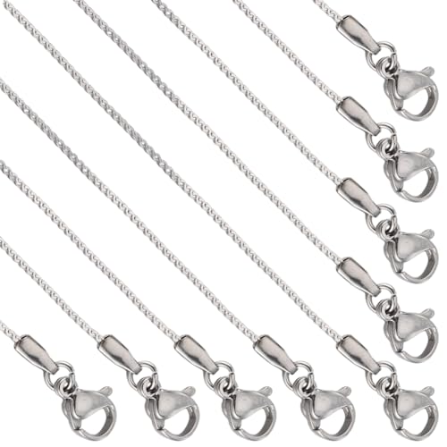 SUNNYCLUE 12pcs 16 Inch/ 0.4m 1mm Stainless Steel Necklace Making Chains Silver Necklace Chains Metal Lobster Claw Clasps Cable Chain Necklaces Bulk for jewellery Making Supplies Women Adult Diy