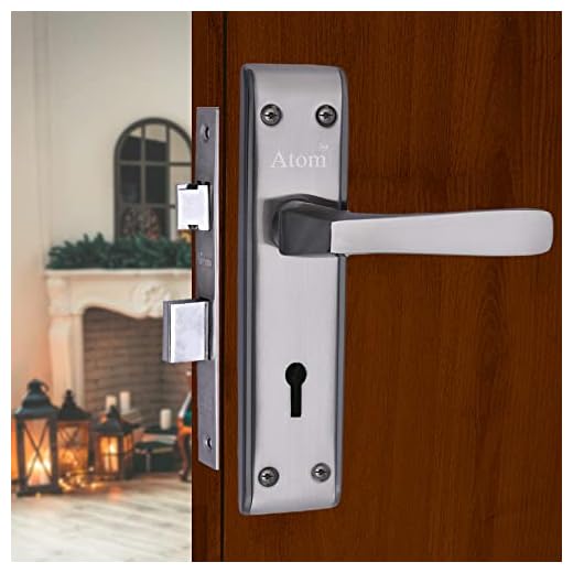 ATOM Door Handle Set With Double Stage Lock 3 Keys - Black Silver Finish