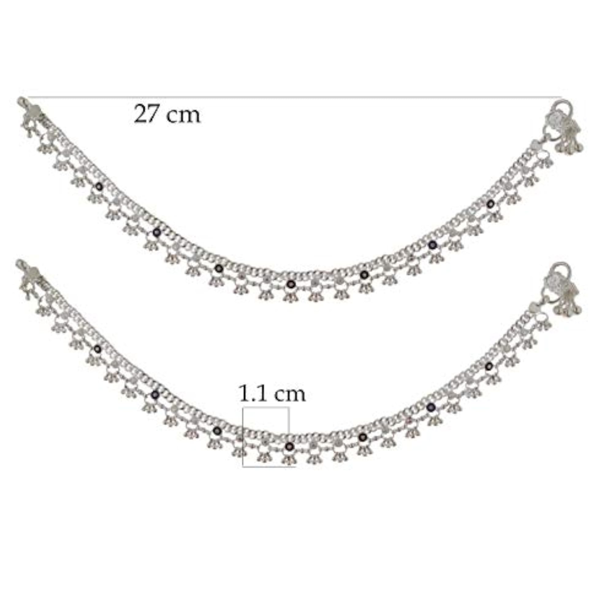 Women's Traditional Silver Polish Anklet Payal Pair
