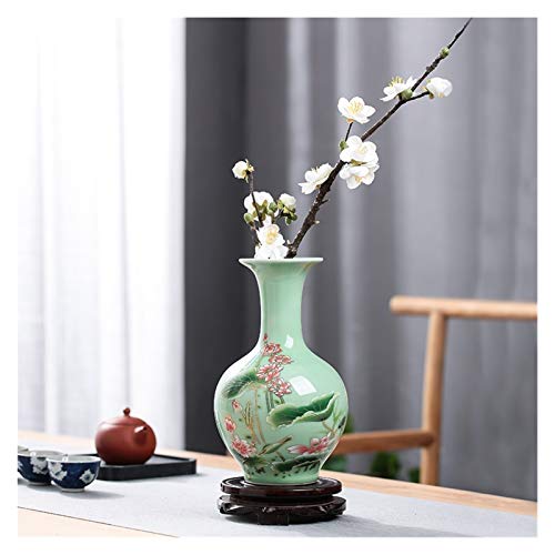 Vase en céramique émaillée vert clair et lotus antique pour fleur sèche