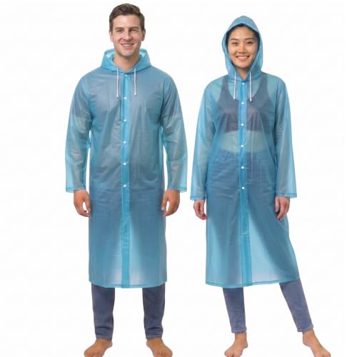 Image of OUTO Raincoat for Women Waterproof, EVA Raincoat for Men with Hood, Lightweight Reusable Rain Poncho, Full Sleeves Outdoor Rain Wear for Camping, Hiking & Travelling (Free Size,1 Pc Blue)