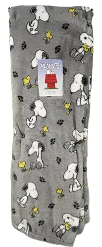 Peanuts Gang Woodstock Throw Blanket (Dark Gray - Best Friends with Paw Prints, Throw 60x70)
