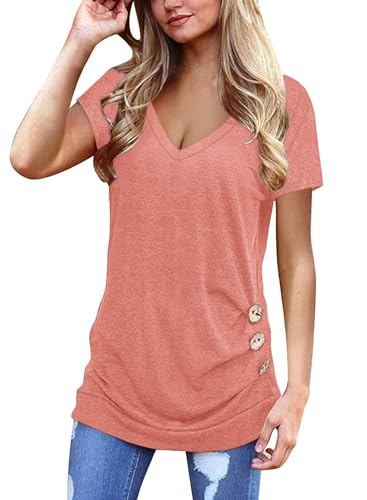 Jescakoo Summer Tshirts Women Short Sleeve Tunic Tops to Wear with Leggings Loose Fit Pink M