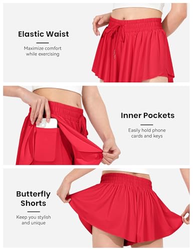 Image of JOCMIC Girls Flowy Shorts, 2 in 1 Preppy Butterfly Shorts with Spandex Liner for Cheer Athletic Gym Teens Casual Clothes