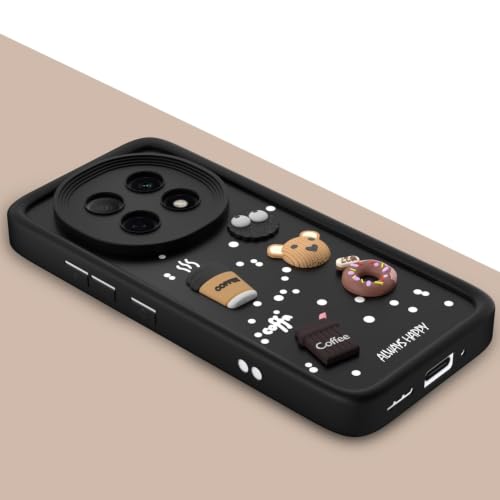 Image of Bintage Cute Fun Taddy Cartoon 3D Ball Bear Milk Donut Coffee Cup Silicon Case Full Body & Camera Protection Back Cover Compatible for Oppo F29 5G - Black