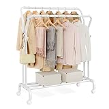 SONGMICS Burro para Ropa, con Ruedas, Perchero Burro con 2 Barras, Tubo de...