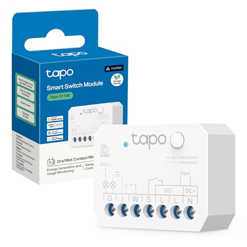 Tapo S110E Interruttore Intelligente, Modalità Contatto Secco/Bagnato, Controllo Remoto Porta del Garage/Caldaie/Sistemi d'Irrigazione/Sistemi di Controllo Accessi via Bluetooth/WiFi, Monitoraggio Uso