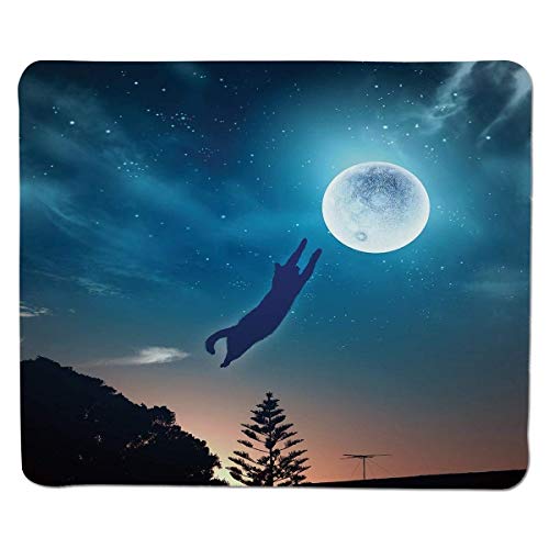 YENDOSTEEN Gato, Gato Saltando en el Aire Atrapar a la Luna en el Cielo Nocturno con Las Estrellas Ilustraciones fantásticas, Magenta Azul, Borde Cosido