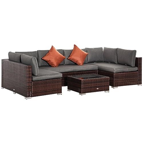 4-Piece Patio Furniture Sets With Tempered Glass Coffee Table And Cushions For Backyard And Garden, Brown