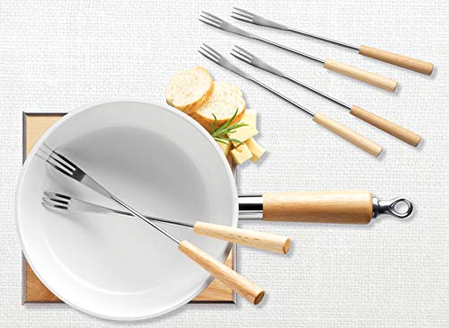 MÄSER 931889 Käsefondue Set für 6 Personen, 9-teiliges Komplettset für Fondue nach Schweizer Art mit Keramik beschichtetem Topf, Aluminium, 2,2 Liter, weiß, braun – Bild 2