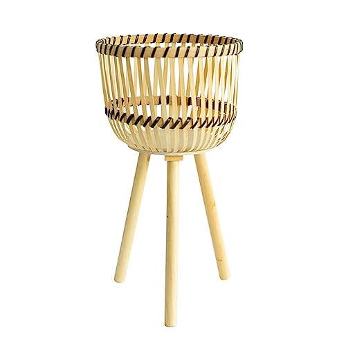 Soporte para Maceta Tejido de Bambú con Patas de Madera, Cesta de Mimbre para Interiores, Macetas, Soporte para Plantas de Interior Tejido, Soporte para Plantas de Ratán para Decoración(Surtido S)
