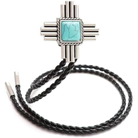Stone Bolo Ties for Men Western - Handmade 3D Bolo Tie Design - Vintage Cowboy Bolo Tie for Women Western Costume Accessories (J Style - Silver) Cover