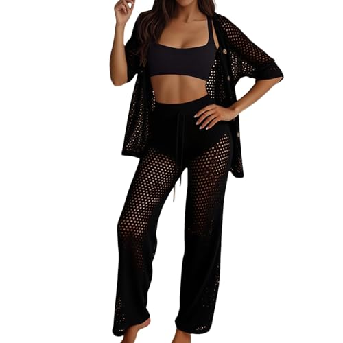 Poncho de playa ligero de red negra para cubrir el biquini con elegancia