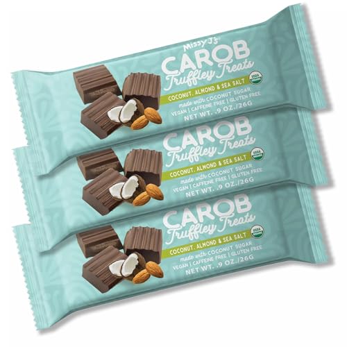 Missy J's Carob Coconut Almond Truffley Treats 1.38 Oz 3 Pack, Carob Made with Coconut Sugar, Vegan Gluten and Caffeine Free, Substitute for Chocolate, Perfect for Snacks and Treats