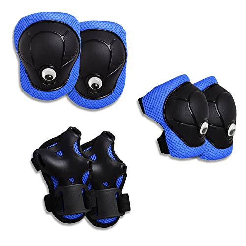 Ensemble innovant d'équipements de protection pour enfants - 3 en 1 : genouillères, coudières et protège-poignets flexibles + sac en filet - Parfait pour le skateboard, le BMX, le vélo (Bleu, S) Cover