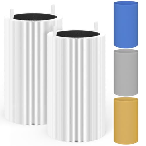 XBWW 2 Packs 411 Replacement Filter Compatible with Blue Pure 411, 411+, 411 Auto & Mini with 3pcs Outer Cloth Pre-Filter Cover