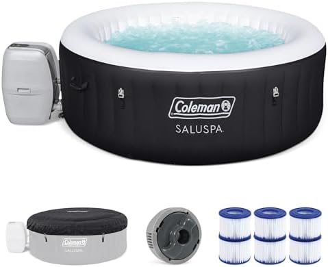 Coleman 4 Person Capacity Inflatable Portable Round Hot Tub with 60 Air Jets, Tub Cover and Pump, Durable Thick Material for Outdoor Use, Black