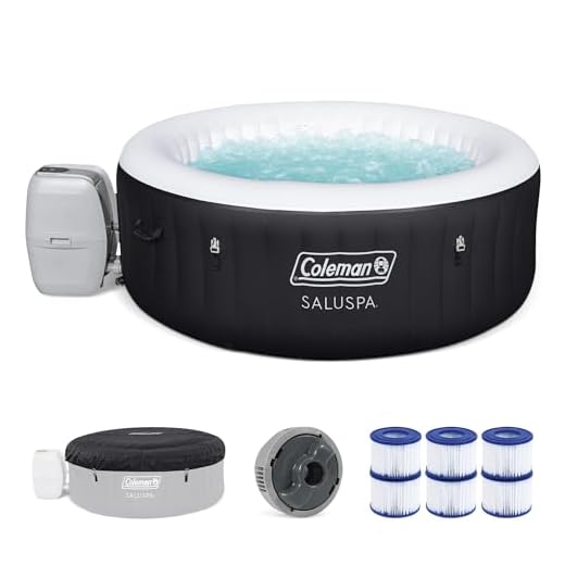 Coleman 13804-BW SaluSpa 4 Person Portable Inflatable Outdoor Round Hot Tub Spa with 60 Air Jets, Tub Cover, Pump, Chemical Floater and 3 Type VI Replacement Filter Cartridges, Black