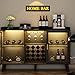 Auromie Wine Bar Cabinet with Led Light, Home Coffee Cabinet with Wine and Glass Rack, Kitchen Buffet Sideboard with Storage Shelves, Freestanding Liquor Cabinet for Living Room, Dining Room (Black)