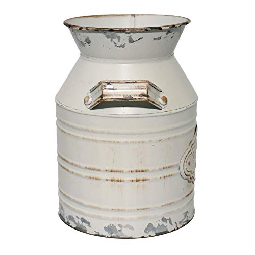 Philpety Shabby Chic Classy Designed White Milk Can Galvanized Finish Metal Vase Country Rustic Primitive Decorative Flower Holder, 7.5" H #TOP2
