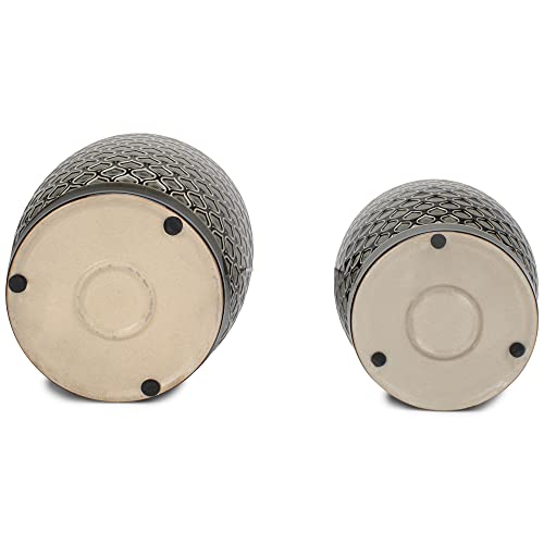 Napco Jw-72016 Stamped Lattice Design Black Ceramic Indoor Or Outdoor Garden Planter Pots, Set Of 2 #TOP4