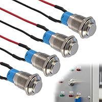 4 Stück Wasserdichter Druckschalter 12mm, Verriegelung Druckschalter,Selbstsichernder Edelstahl Taster IP65 Wasserdicht, mit Kabel vormontiert, Vernickeltes Messing Druckknopf für Auto PC DIY