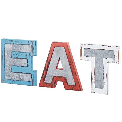 Mygift Decorative Hanging Eat Sign Kitchen Decor, Wall Mounted Block Letters With Red, White And Blue Rustic Painted Wood And Galvanized Metal #TOP5