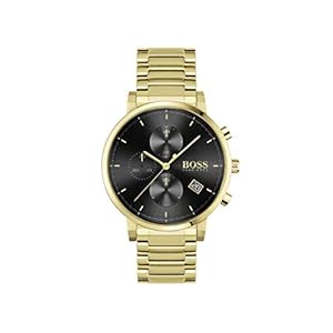 BOSS Integrity Men’s Quartz Chrono Stainless Steel and Link Bracelet Business Watch, Color: Gold Plated (Model: 1513781)