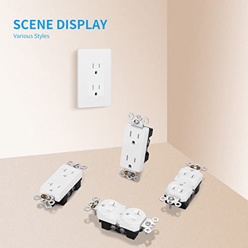Topeler 15Amp Tamper Resistant Decorator Receptacle, 10 Pack Standard Electrical Wall Outlet, Self-Grounding Residential Grade Outlet, 15A/125V/1875W, Ul Listed, White #TOP6