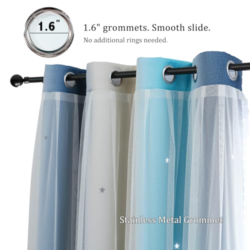 Image of indistar Dreamy Star Cutout Blackout Curtains with White Sheer,Double Layer Curtains for Girls Bedroom, Hollow Out Drapes for Nursery (2 Panel,52Wx72L,Pastel Blue)