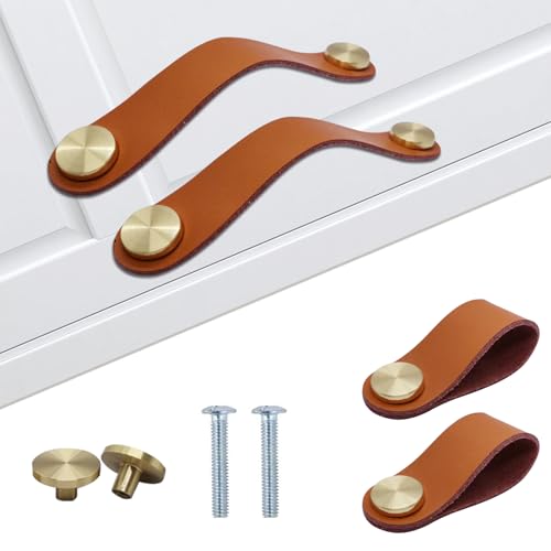 AIZHAZHA 4pcs Leder Griff, Ledergriffe für Möbel Kinderzimmer Pull, Anti-Bump Griff, Griffe für Schranktüren Küchenschrank Griffe Kleiderschrank Türgriff für Küchenschrank, Kleiderschrank, Bad