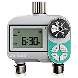 QUOBAS Weekly Plan 2 Zone Sprinkler Timer with Metal Inlet & Outlet, Water Timer for Garden Hose with Rain Delay/Manual Watering/Automatic Watering Controller System for Watering Lawn, Yard, Garden