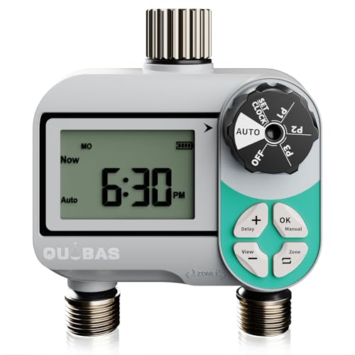 QUOBAS Weekly Plan 2 Zone Sprinkler Timer with Metal Inlet