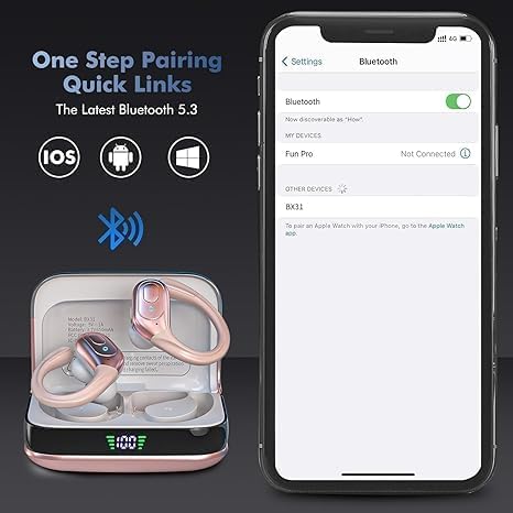 HAOYUYAN Auriculares inalámbricos Bluetooth 5.4 Over-Ear, cancelación de Ruido, Impermeables IPX7, Pantalla LED de batería, 75h de reproducción, para Deportes y Entrenamientos - Oro Rosa