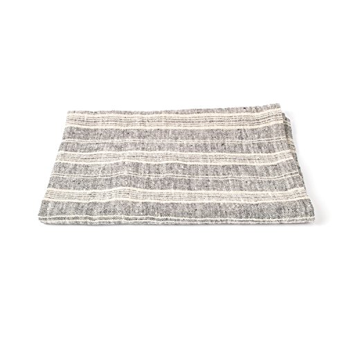 Bath Towel Black Multi Striped Linen 39