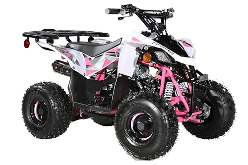 Coolster Gas Powered ATV with LED Lights 110CC 4-Stroke Mini Gas 4 Wheeler with Front and Rear Disc Brake with Speed Control Weight Support Up to 143 LBS Max Speed 15mph Pink