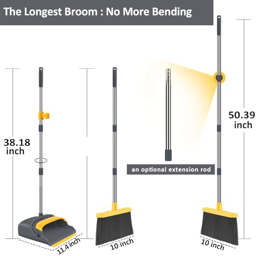 Image of Broom and Dustpan Set for Home,Broom and Dustpan Set, Broom Dustpan Set, Broom and Dustpan Combo for Office, Indoor&Outdoor Sweeping, Stand Up Broom and Dustpan (Gray&Yellow)