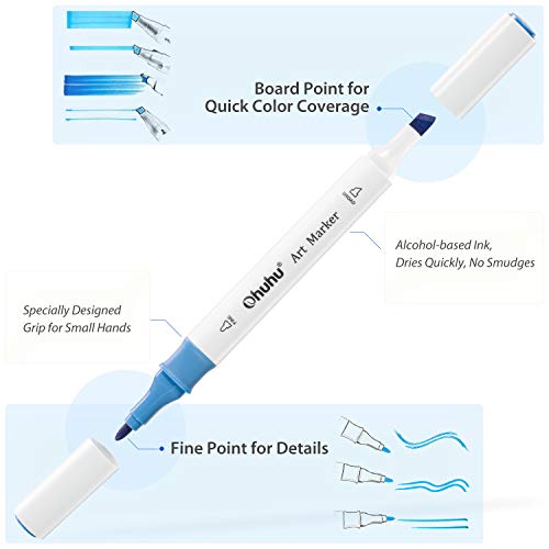 Ohuhu Markers, 48-Color Double Tipped Alcohol Markers, Chisel & Fine Alcohol-Based Art Marker Set For Kids, Adults Coloring Illustration, Great Value Pack For Students' Art Class, Better Designed Grip #TOP1