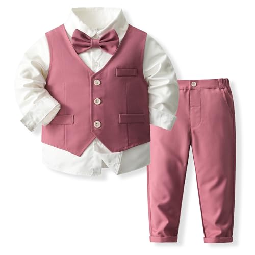 Kimocat Baby Boys' 4-Piece Gentleman Suit Set with Shirt, Vest, Bowtie and Pants Outfits