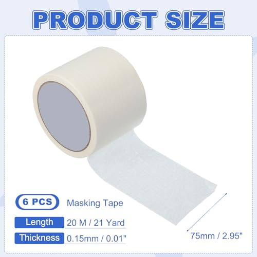 Image of MECCANIXITY Masking Tape 3 Inch x 21 Yard Painters Tape Adhesive Paint Tapes for DIY Crafts Arts Wall Painting Labeling Car Home Office Decoration, White, Pack of 6